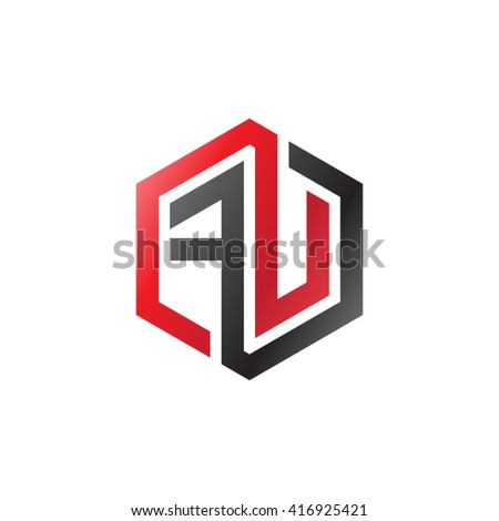 FU initial letters loop linked hexagon logo red black
