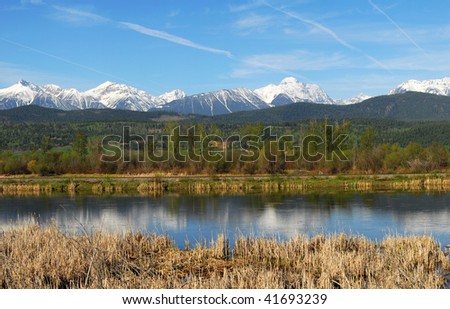Spring scene of the canadian rocky mountains and river in radium hot springs, british columbia, canada Royalty-Free Stock Photo #41693239