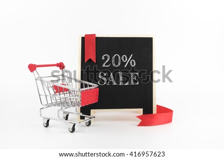 20% Discount on Chalkboard Isolated on White Background with Sopping cart