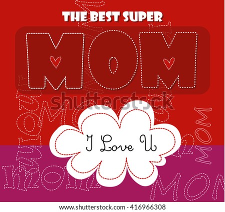 Mothers day typography card / Best super Mom design on red\purple background 