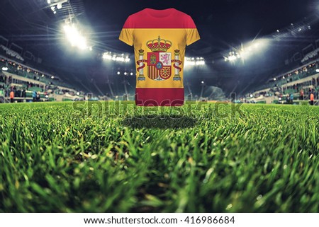 Spain national flag on t-shirt on football stadium