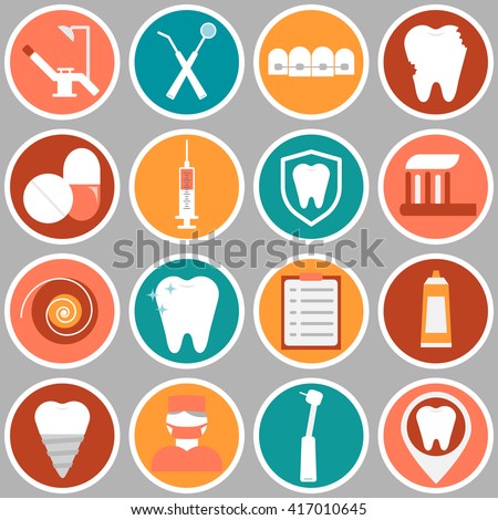 Dental colorful flat vector icons for your website, business cards, brochures in the form of a circle
