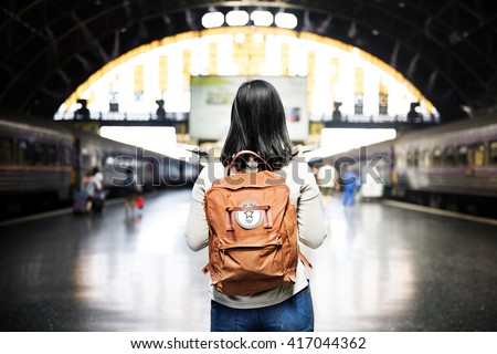Backpacker Exploring Destination Casual Relax Concept Royalty-Free Stock Photo #417044362