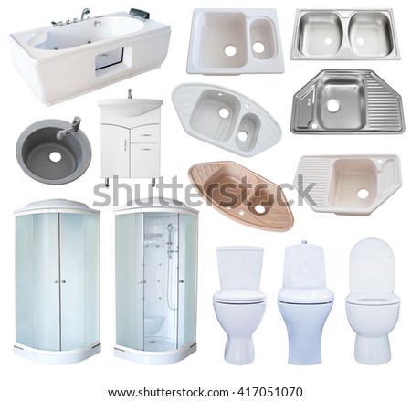 a set of new bathroom equipment (sanitaryware), isolated over white Royalty-Free Stock Photo #417051070