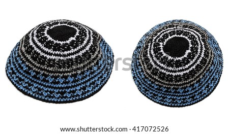 Two traditional embroidered jewish male headwear kippa Royalty-Free Stock Photo #417072526