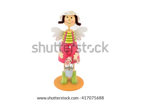 doll toy from wood isolated on white background.