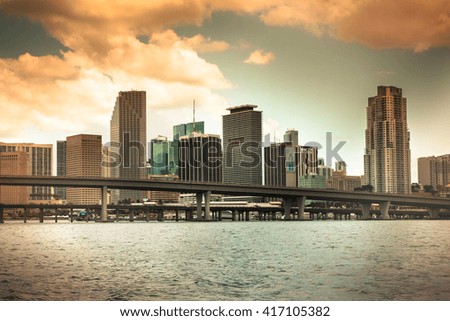Vintage toned Miami skyline 