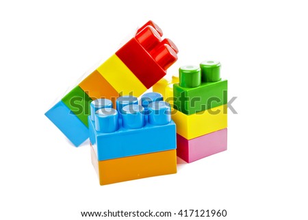 Colorful  toy plastic building blocks isolated on white background