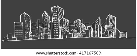 Doodle of cityscape Hand Draw vector illustration drawing line on chalkboard background Royalty-Free Stock Photo #417167509