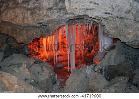ice with lighting in cave