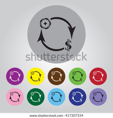 Exchange casino chips for dollar vector icon