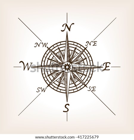 Compass rose sketch style vector illustration. Old engraving imitation. 