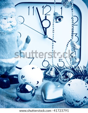 New Year composition with  clock and Santa  Claus