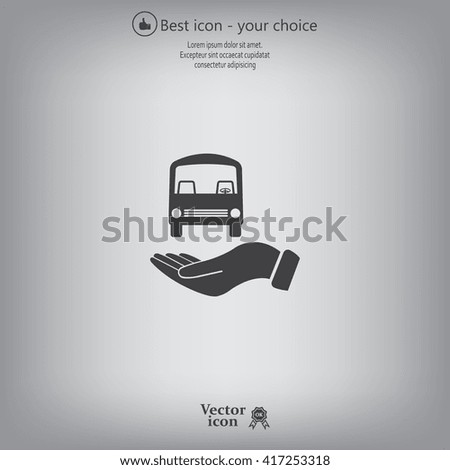 Pictograph of bus in hand. Vector icon 10 EPS