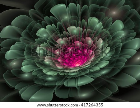 Abstract flower with sparkles on black background, fractal illustration