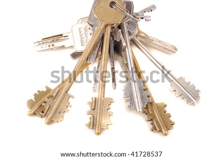 Bunch of keys of the various form of colour and the invoice