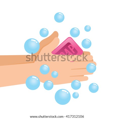 Vector stock of pair of hands washing using soap and bubbles