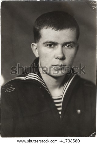 Portrait of a young Soviet submariners. USSR 60-th 20 th century