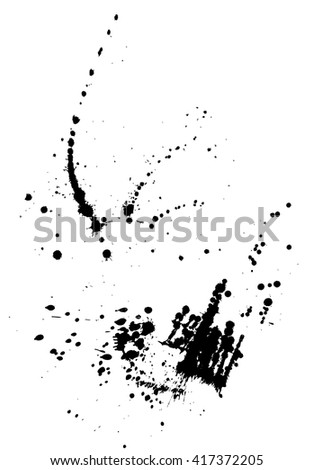 Isolated spots, splashes, drips and blots black paint on white background.