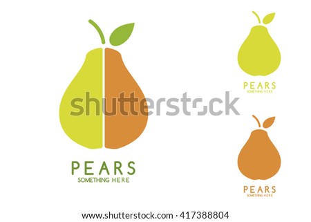 Pears with green leaf isolated. Nature logotype. Fruits and vegetables. Vector isolated icon, logo, emblem.