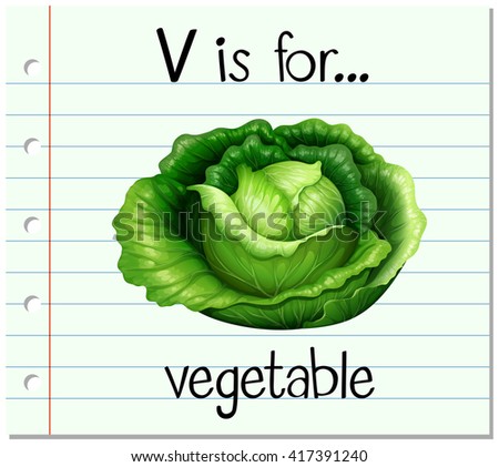 Flashcard letter V is for vegetable illustration