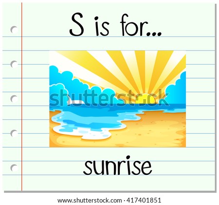 Flashcard letter S is for sunrise illustration