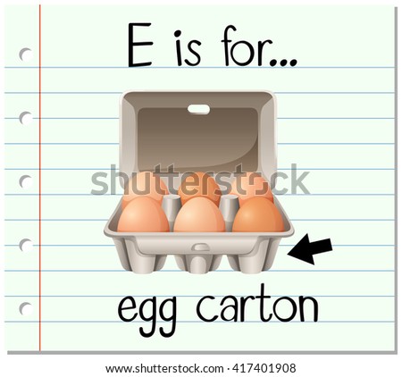 Flashcard letter E is for egg carton illustration