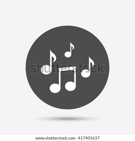 Music notes sign icon. Musical symbol. Gray circle button with icon. Vector