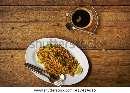 Asian Breakfast, Noodles and Coffee.