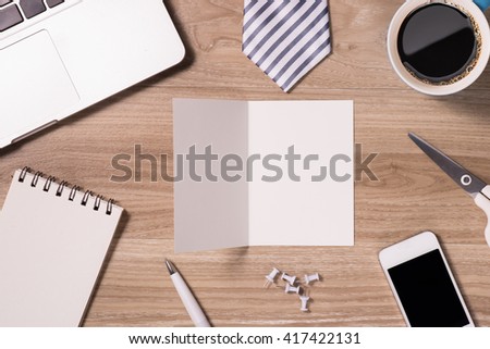 Happy Father's Day. Fathers day composition - office desk. Studio shot on wooden background.