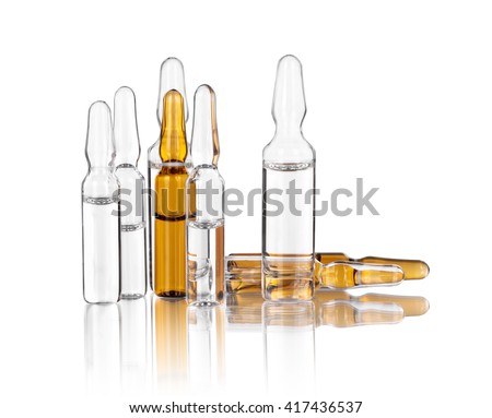Medical ampoules for injection isolated on white background  Royalty-Free Stock Photo #417436537
