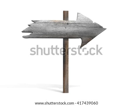 Old wood arrow sign isolated on white 