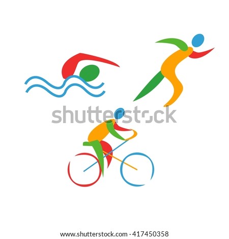 Triathlon pictogram in blue, red, green and yellow summer color