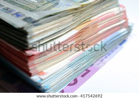 European currency money euro banknotes, credits, leasing.  