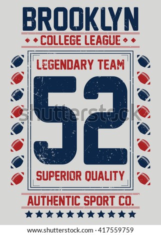 Brooklyn college league, authentic sport, superior quality vector print and varsity. For t-shirt or other uses in vector.T shirt graphic