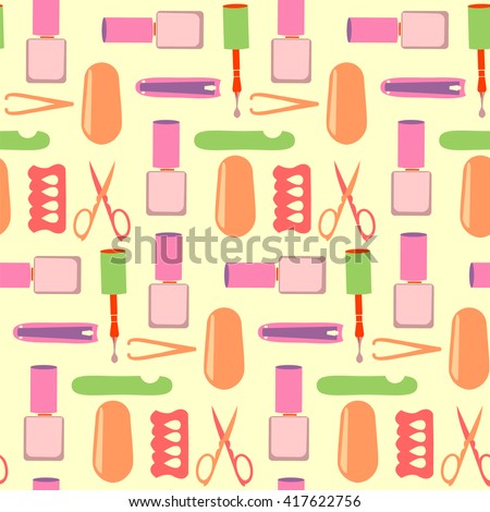 Vector pattern Nails art beauty salon. Personal nail pedicure and manicure background - Illustration