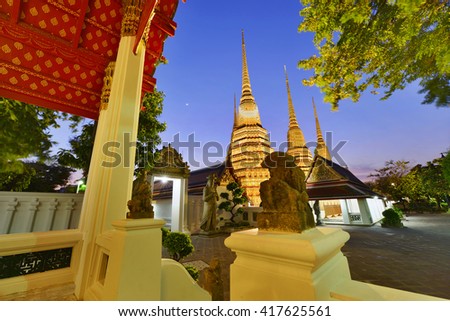 Temple Wat Pho Twilight in the evening light in Bangkok, Thailand