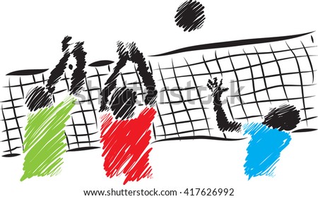 volleyball players brush illustration
