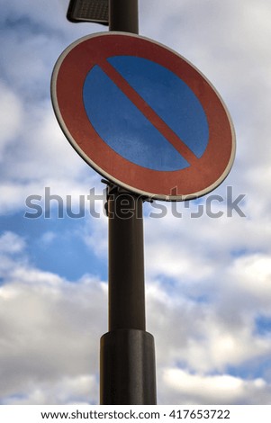 Traffic signs Do not parking with blue sky background, landscape format.