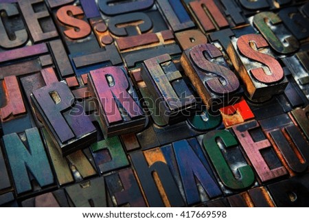 Letterpress letters spelling the word Press