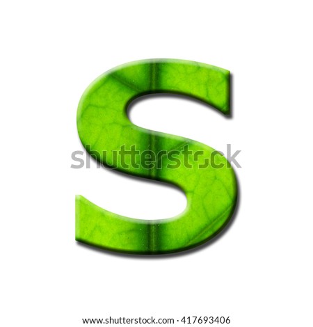 Number and letter from green leaf on white background