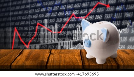 Piggy bank against stocks and shares