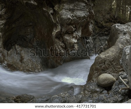 Beautiful rock formation in a canyon. Picture taken at Lynn Valley, North Vancouver, British Columbia, Canada.