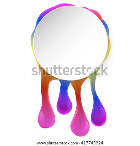 Abstract colorful water splash. Colorful spectrum drops with 3D circle. Colorful dripping water. Modern abstract logo element.