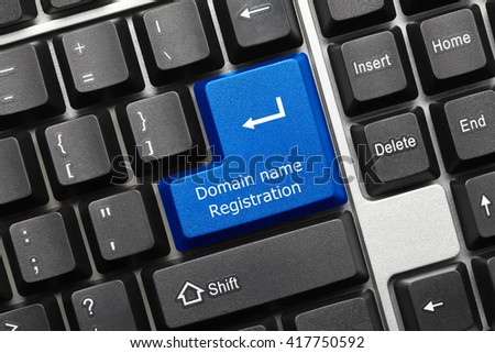 Close-up view on conceptual keyboard - Domain name registration (blue key)