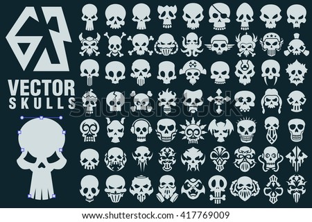 A collection of 63 vector shapes in different styles. Great for halloween, rockers, bikers, danger and warning signs, games, tattoo design.

