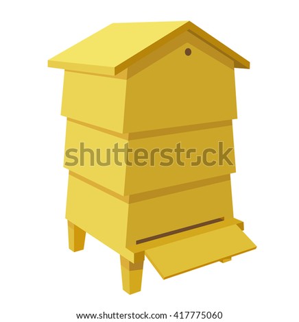 Wooden Beehive on a white background. Traditional  beehive. Cartoon illustration of a 
beehive. Stock vector