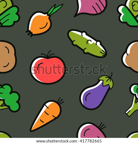 Seamless pattern with cute vegetables
