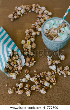 Chocolate Popcorn and Coffee with Marshmallows Cinema Concept Question Mark