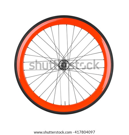 Bicycle wheel isolated on white  Royalty-Free Stock Photo #417804097